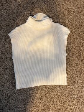SHEIN Cream Ribbed Sleeveless Turtleneck Sweater